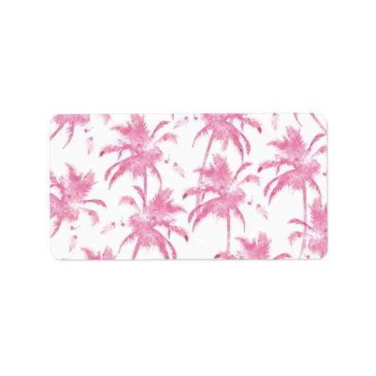 Roze waterverf modern palmboompatroon etiket (Voorkant)
