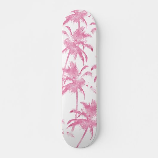 Roze waterverf modern palmboompatroon persoonlijk skateboard (Voorkant)