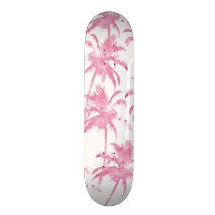 Roze waterverf modern palmboompatroon persoonlijk skateboard