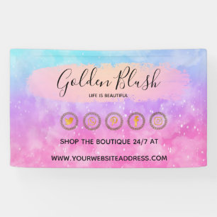 Roze Waterverf & Moderne Gouden Geometrische Chic Spandoek