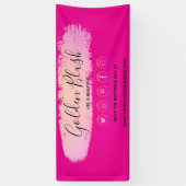 Roze Waterverf & Moderne Gouden Geometrische Chic Spandoek (Verticaal)