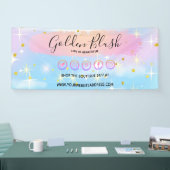 Roze Waterverf & Moderne Gouden Geometrische Chic Spandoek (Beurs)