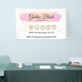 Roze Waterverf & Moderne Gouden Geometrische Chic Spandoek (Beurs)