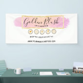 Roze Waterverf & Moderne Gouden Geometrische Chic Spandoek (Beurs)