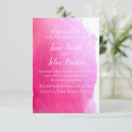 Roze waterverf moderne kunstbruiloft boho kaart (Staand voorkant)