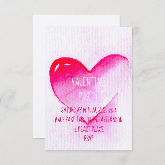 Roze waterverf moderne Valentijn Kaart (Voorkant / Achterkant)