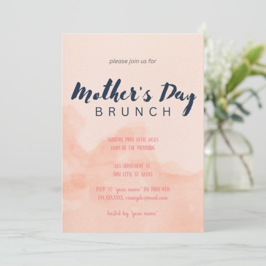Roze Waterverf Moederdag Brunch Uitnodiging (Staand voorkant)