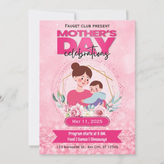 Roze Waterverf Moederdag e-invite Kaart (Voorkant)