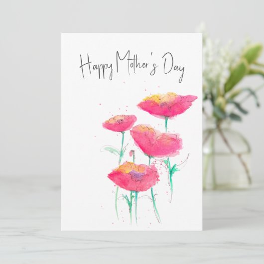 Roze Waterverf Moederdag platte Kaart (Staand voorkant)