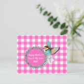  roze Waterverf Moederdag vogelvrouw Feestdagenkaart (Staand voorkant)