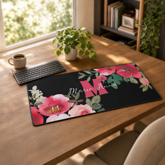 Roze waterverf monogram bureau mat cadeau voor haa