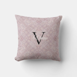 Roze Waterverf Monogram Naam Kussen