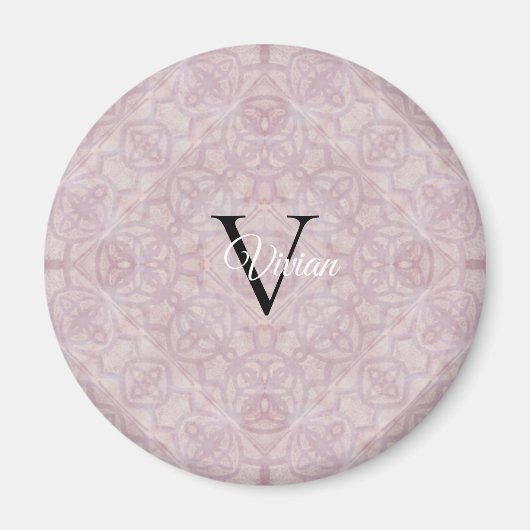 Roze Waterverf Monogram Naam Magneet (Voorkant)