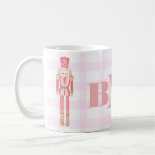 Roze Waterverf Monogram Nutkraker Gingham Winter Koffiemok