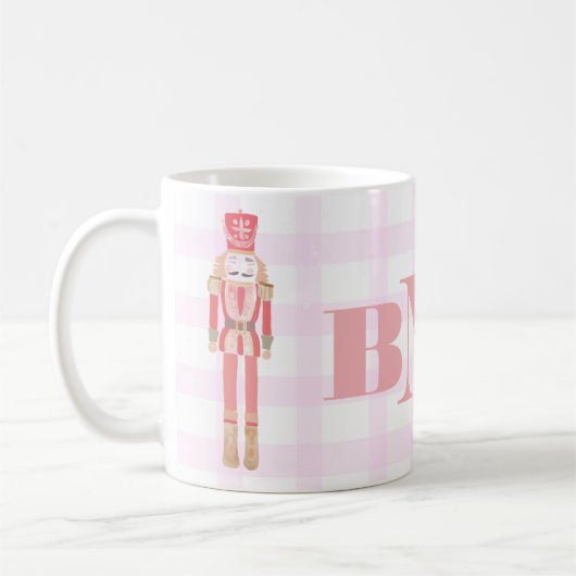 Roze Waterverf Monogram Nutkraker Gingham Winter Koffiemok (Links)