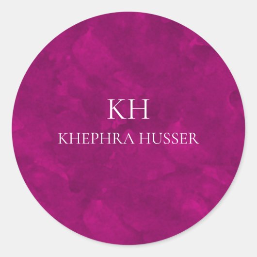 Roze Waterverf Monogram Ronde Sticker (Voorkant)