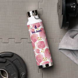 Roze Waterverf Monogram Thermos – Aangepaste naam Waterfles