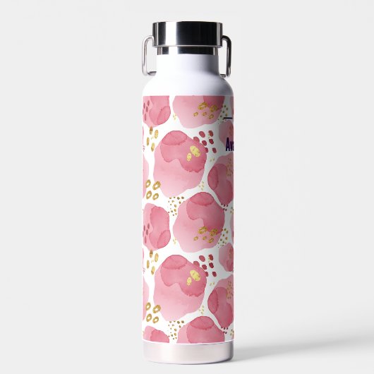 Roze Waterverf Monogram Thermos – Aangepaste naam Waterfles (Voorkant)
