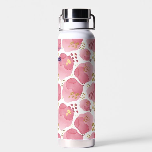 Roze Waterverf Monogram Thermos – Aangepaste naam Waterfles (Achterkant)