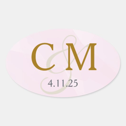 Roze waterverf monogramlabel ovale sticker (Voorkant)