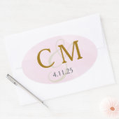 Roze waterverf monogramlabel ovale sticker (Envelop)