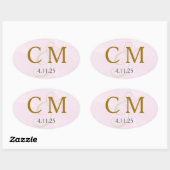 Roze waterverf monogramlabel ovale sticker (Vel)