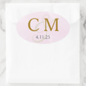 Roze waterverf monogramlabel ovale sticker (Tas)