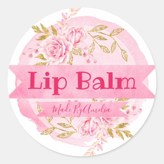Roze Waterverf Mooie Rozen lippenbalsem labels (Voorkant)