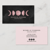 Roze Waterverf Moon Phases Energy Healer Visitekaartje (Voorkant / Achterkant)