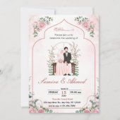 Roze Waterverf moslim bruiloft uitnodigingskaarten Kaart (Voorkant)