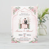 Roze Waterverf moslim bruiloft uitnodigingskaarten Kaart (Staand voorkant)