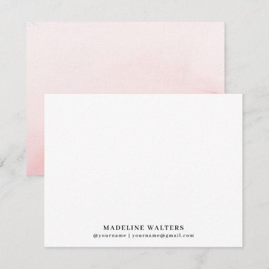 Roze Waterverf Naam Monogram Gepersonaliseerde Fla Notitiekaartje (Voorkant / Achterkant)