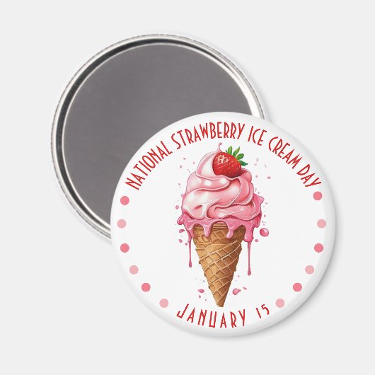 Roze Waterverf Nationale Aardbeienijsdag Magneet (Voorkant / Achterkant)