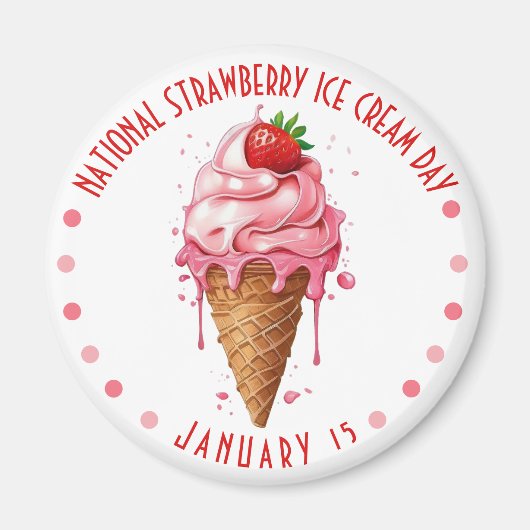 Roze Waterverf Nationale Aardbeienijsdag Magneet (Voorkant)