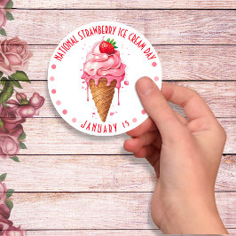 Roze Waterverf Nationale Aardbeienijsdag Ronde Sticker