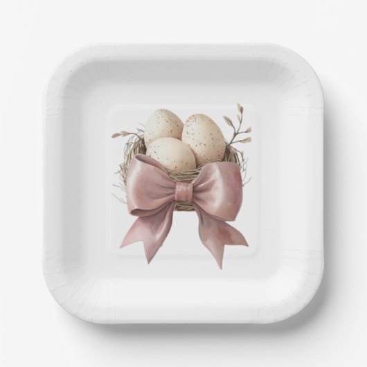 Roze Waterverf Nest Baby shower Design Papieren Bordje (Voorkant)