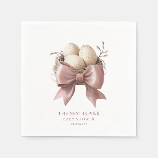 Roze Waterverf Nest Baby shower Design Servet (Voorkant)