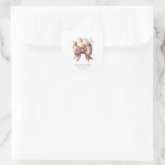 Roze Waterverf Nest Baby shower Design Vierkante Sticker (Tas)