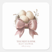 Roze Waterverf Nest Baby shower Design Vierkante Sticker (Voorkant)
