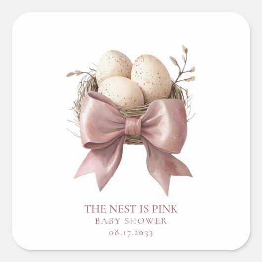 Roze Waterverf Nest Baby shower Design Vierkante Sticker (Voorkant)