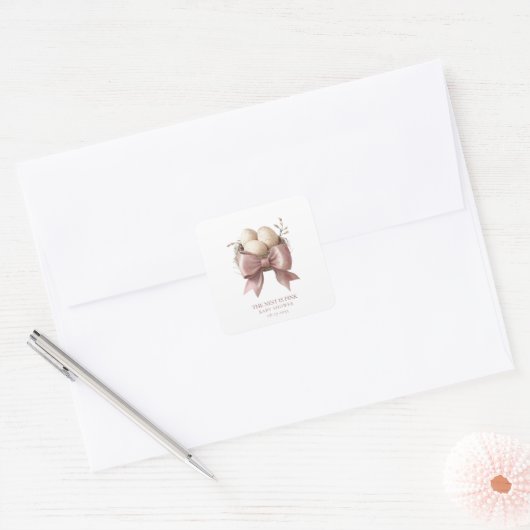 Roze Waterverf Nest Baby shower Design Vierkante Sticker (Envelop)