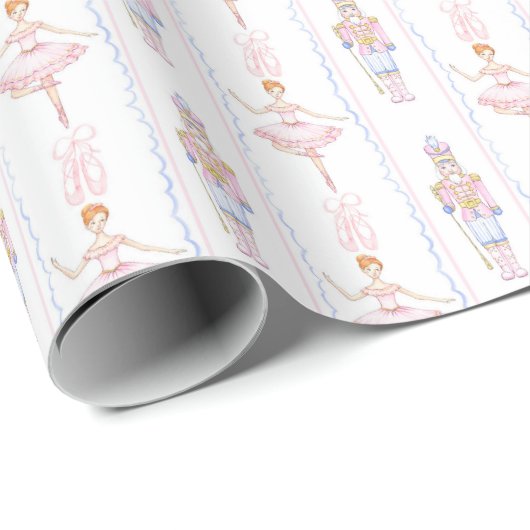 Roze Waterverf Notenkraker Kerst Wrapping Pape Cadeaupapier (Rol Hoek)