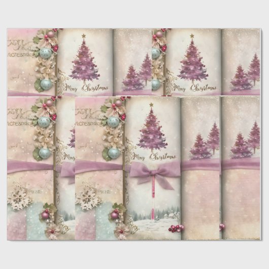 Roze Waterverf Notenkraker Kerst Wrapping Pape Cadeaupapier (Vlak)