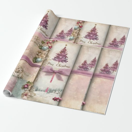 Roze Waterverf Notenkraker Kerst Wrapping Pape Cadeaupapier (Uitgerold)