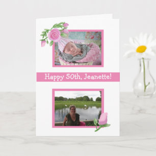 Roze Waterverf nu en dan foto's Kaart