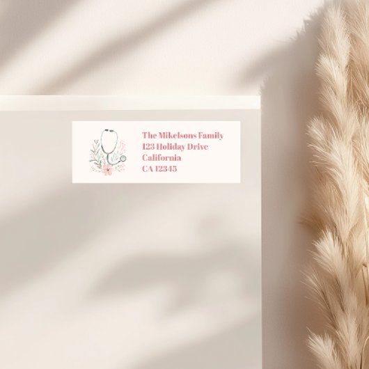 Roze Waterverf Nursing School Afstuderen Etiket