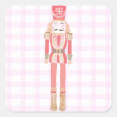 Roze Waterverf Nutkraker Gingham Winter Vierkante Sticker (Voorkant)