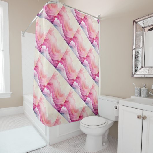 Roze Waterverf Ocean Waves Douchegordijn (In situ)