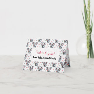 Roze Waterverf Olifant Baby Shower Bedankkaart