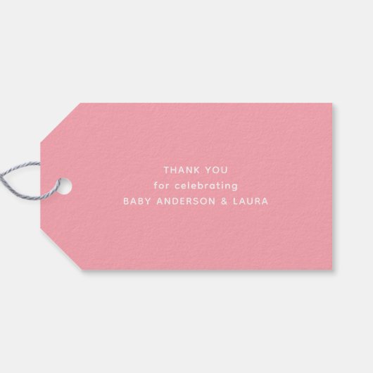 Roze Waterverf Olifant Baby shower Dank u Cadeaulabel (Achterkant Horizontaal)